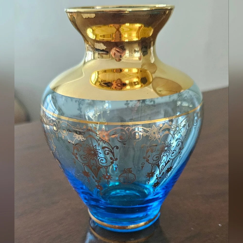 Vtg Vecchia Murano 24k Gold Gilt Chandelier Design Art Glass Vase